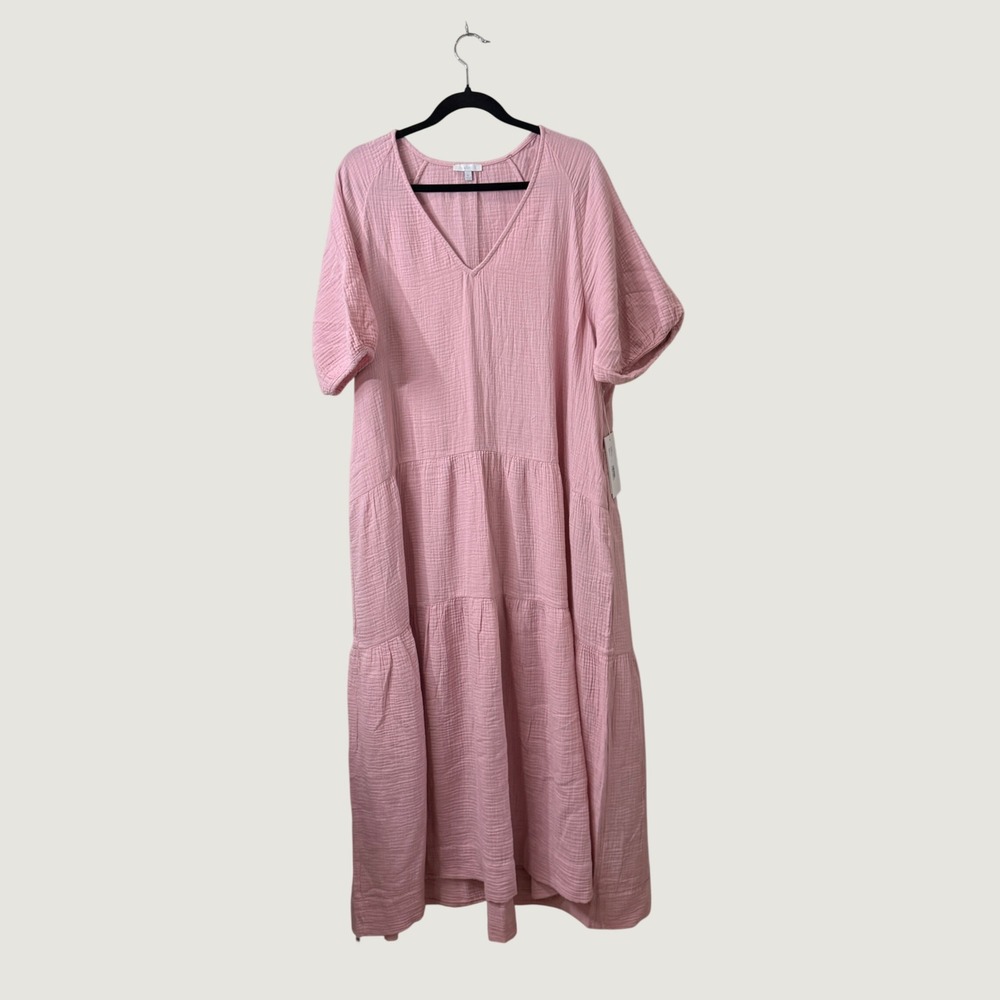 Johnny Was Calme Tiered Maxi Dress Pink Organic Cotton Cottage Boho Coastal XL
